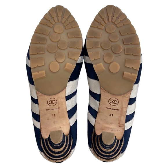 CHANEL Multicolor Suede CC Stripes Cork Heel Pumps EU 41 US 10 - Picture 11 of 14